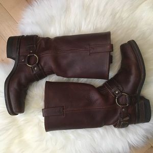 Frye Double Harness Boots Pebbled Leather